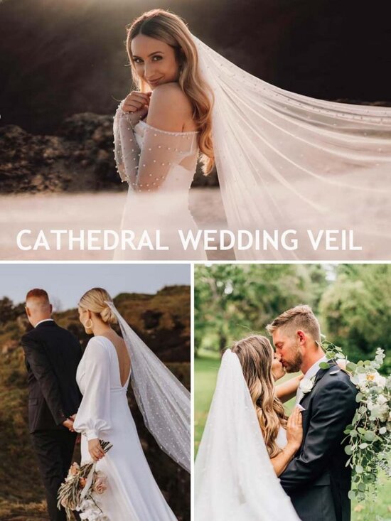 Elegant Long Pearl Wedding Veil with Comb - 1 Tier White Bridal Veil for Women